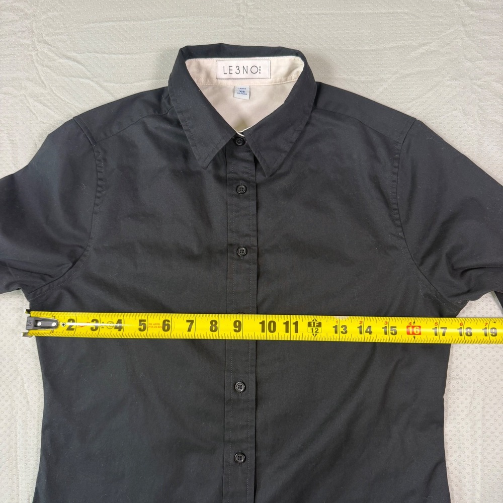 LE 3NO Black Button Down Shirt Womens XS Long Sleeve Collared Cotton Blend Top - Picture 7 of 14